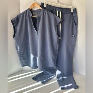 FIGS Heather Denim Scrub Set Xtra Large Regular Length Pants High Waisted